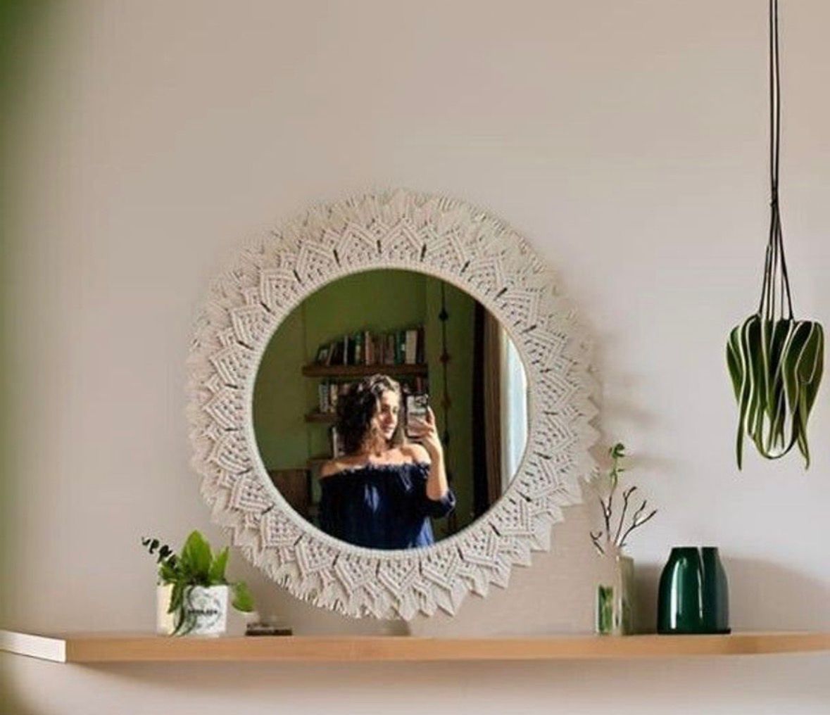 Handmade Macrame Round Wall Hanging Mirror for Home Décor