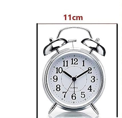 Brass Vintage Twin Bell Alarm Clock with LED – Silver