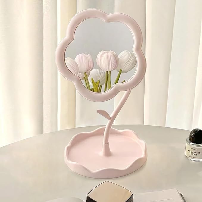Flower-Shaped Rotatable Makeup Mirror with Tray