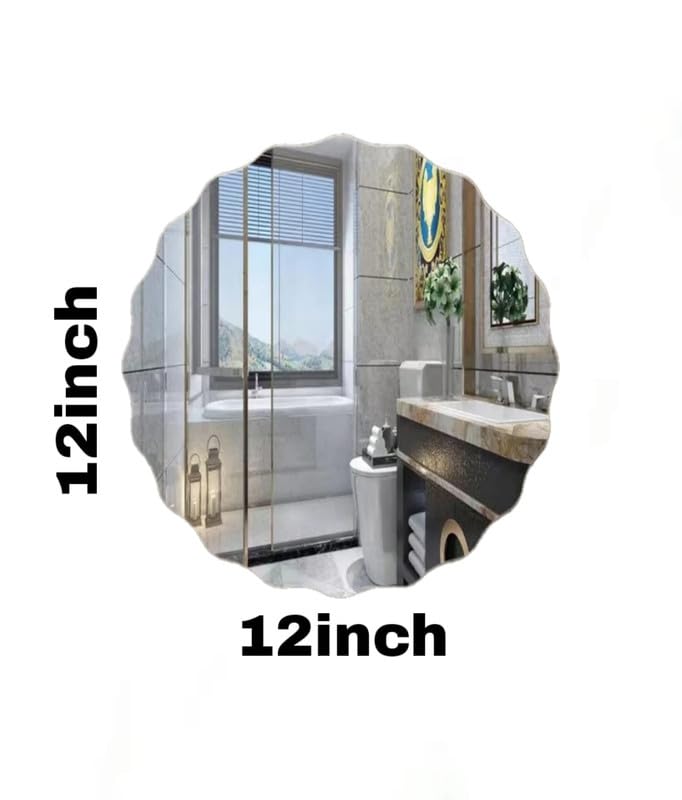 Stick-On Round Mirror for Bathroom & Bedroom – 12 Inch