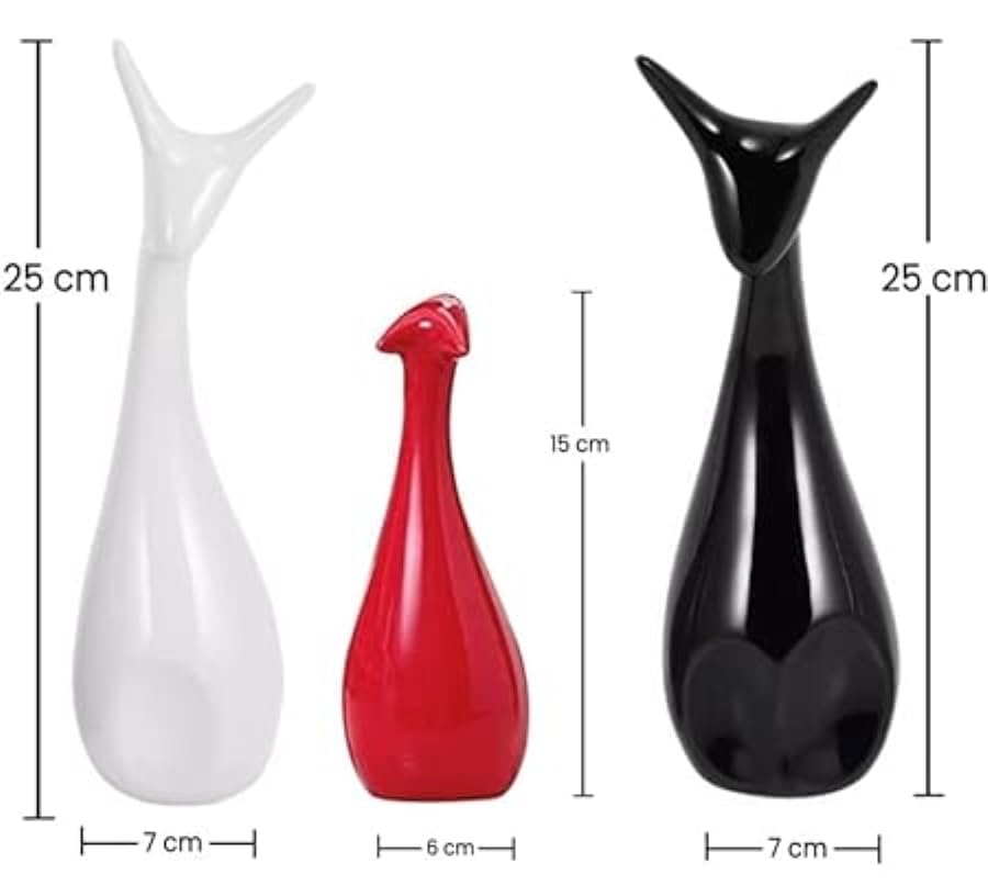 Home Decor Lucky Deer Statue Family Piano Finish Ceramic Figures - (Set of 3, Red Black, White)