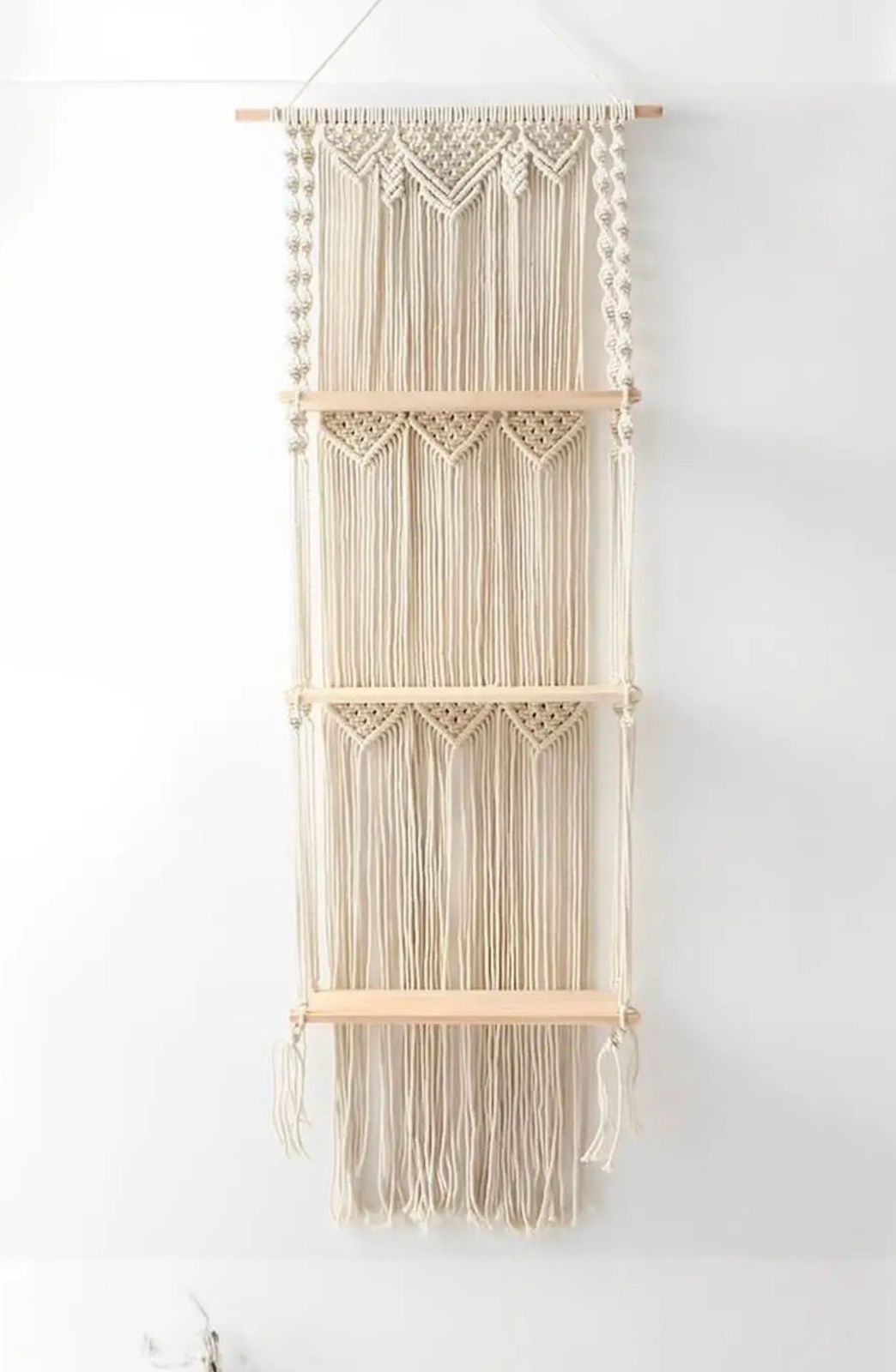 Macreame wall shelf hanger 3 tiear Wood Hanging Hall 3Pcs Tapestries & Macrame-15.7In