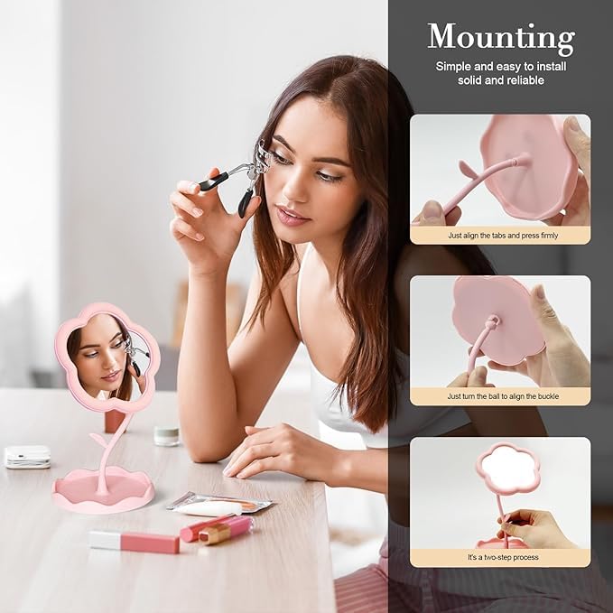 Flower-Shaped Rotatable Makeup Mirror with Tray