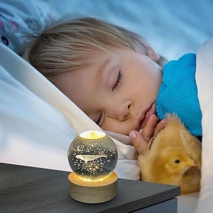 3D Galaxy Crystal Ball Night Lamp | LED USB Table Light with Wooden Base
