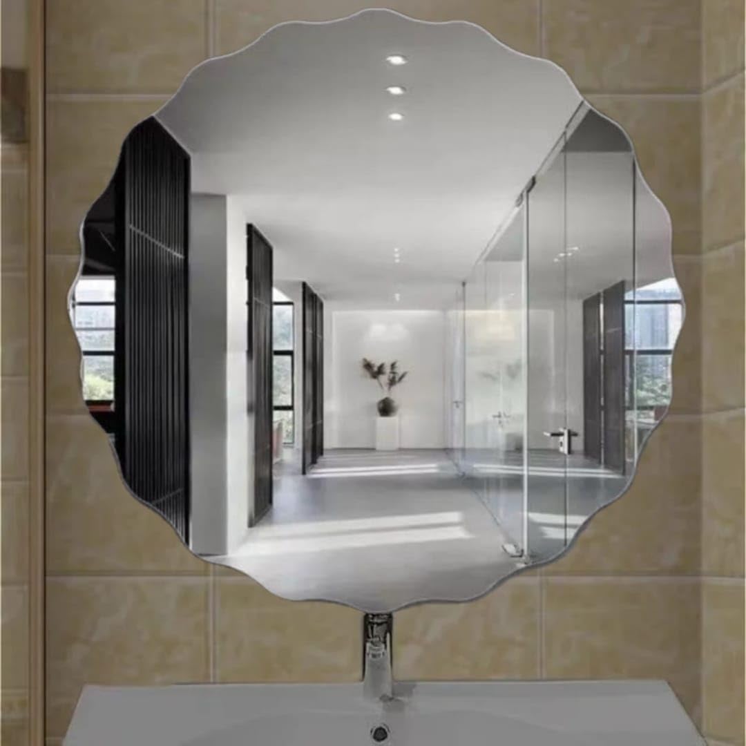 Stick-On Round Mirror for Bathroom & Bedroom – 12 Inch