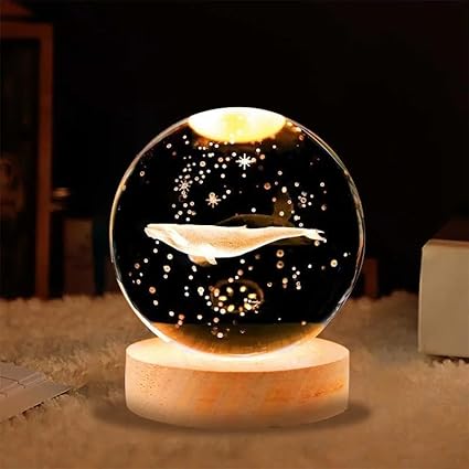 3D Galaxy Crystal Ball Night Lamp | LED USB Table Light with Wooden Base