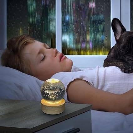 3D Galaxy Crystal Ball Night Lamp | LED USB Table Light with Wooden Base