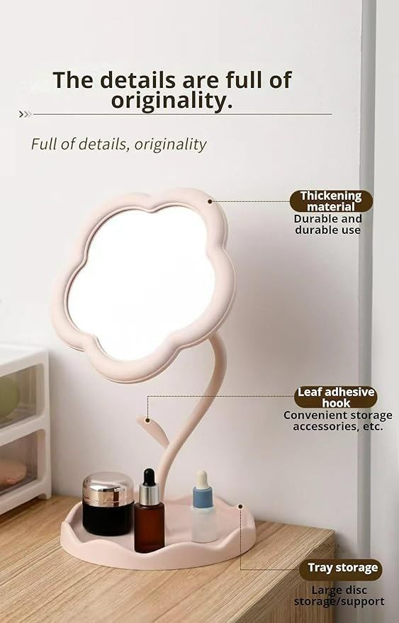 Flower-Shaped Rotatable Makeup Mirror with Tray