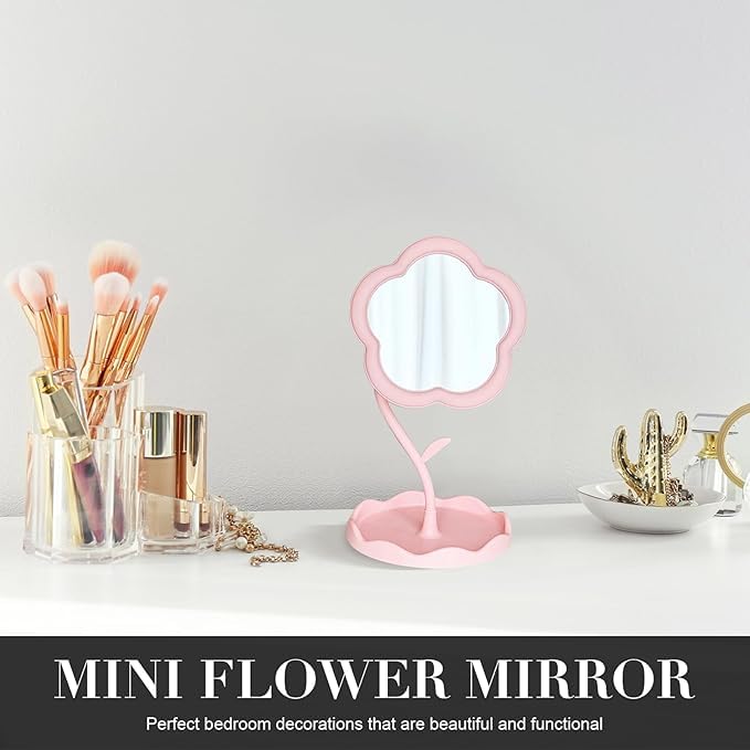 Flower-Shaped Rotatable Makeup Mirror with Tray