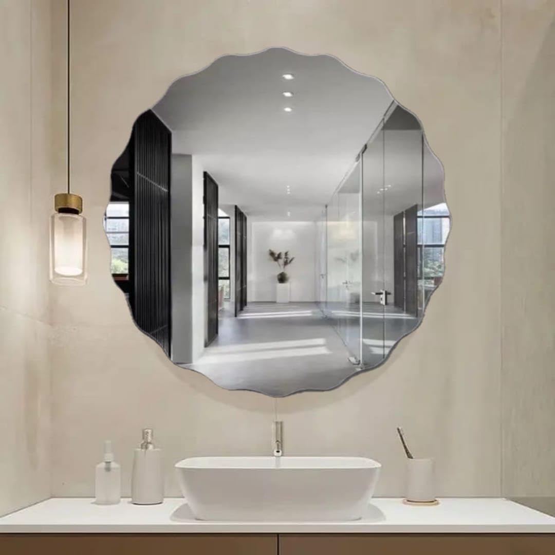 Stick-On Round Mirror for Bathroom & Bedroom – 12 Inch