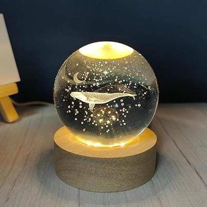 3D Galaxy Crystal Ball Night Lamp | LED USB Table Light with Wooden Base