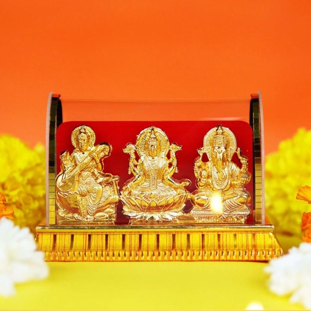 Awesome Craft Gold-Plated Laxmi Ganesh & Saraswati Idols | Pooja & Home Décor Gift Set