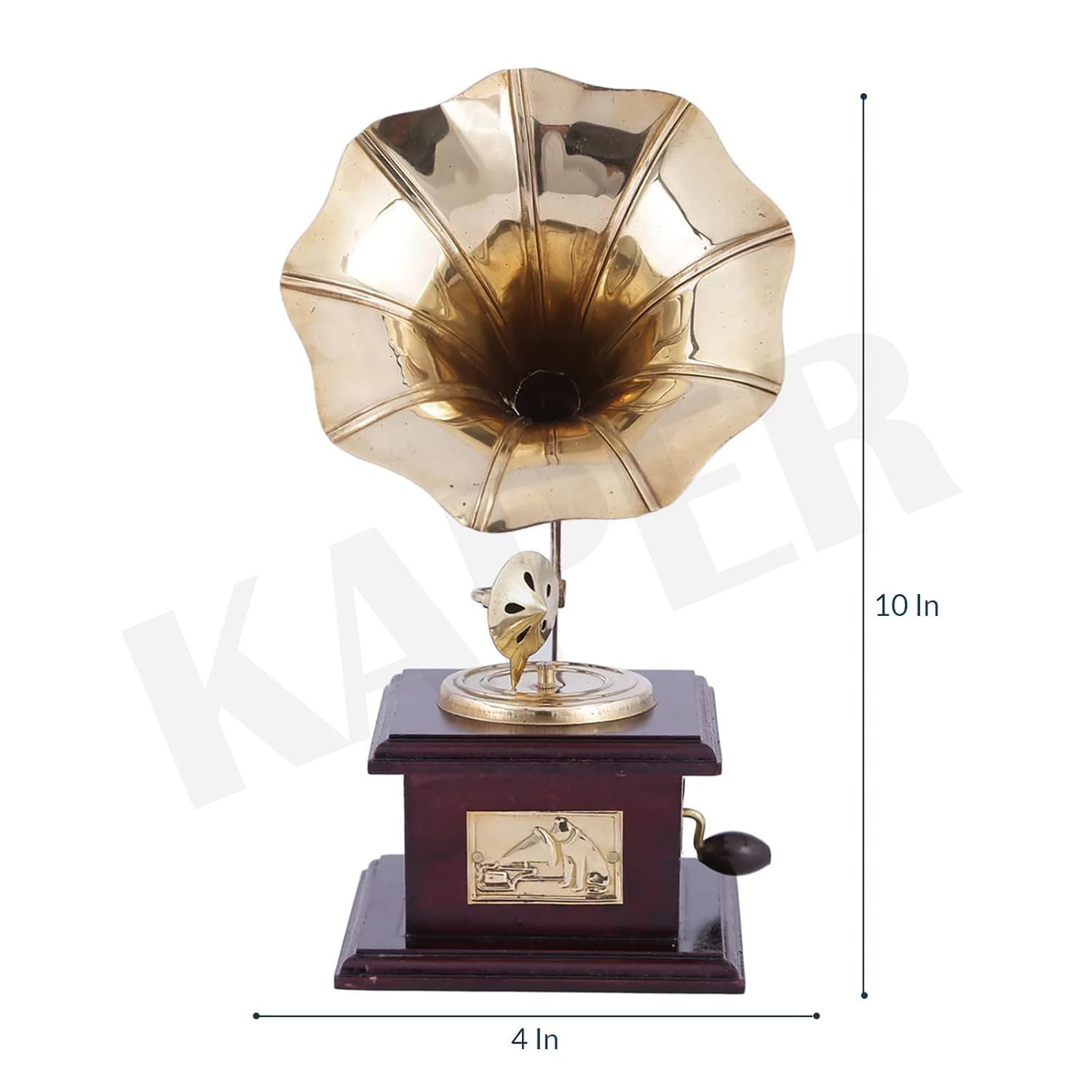 Antique Brass Gramophone Showpiece & Ceramic Flower Vase Set