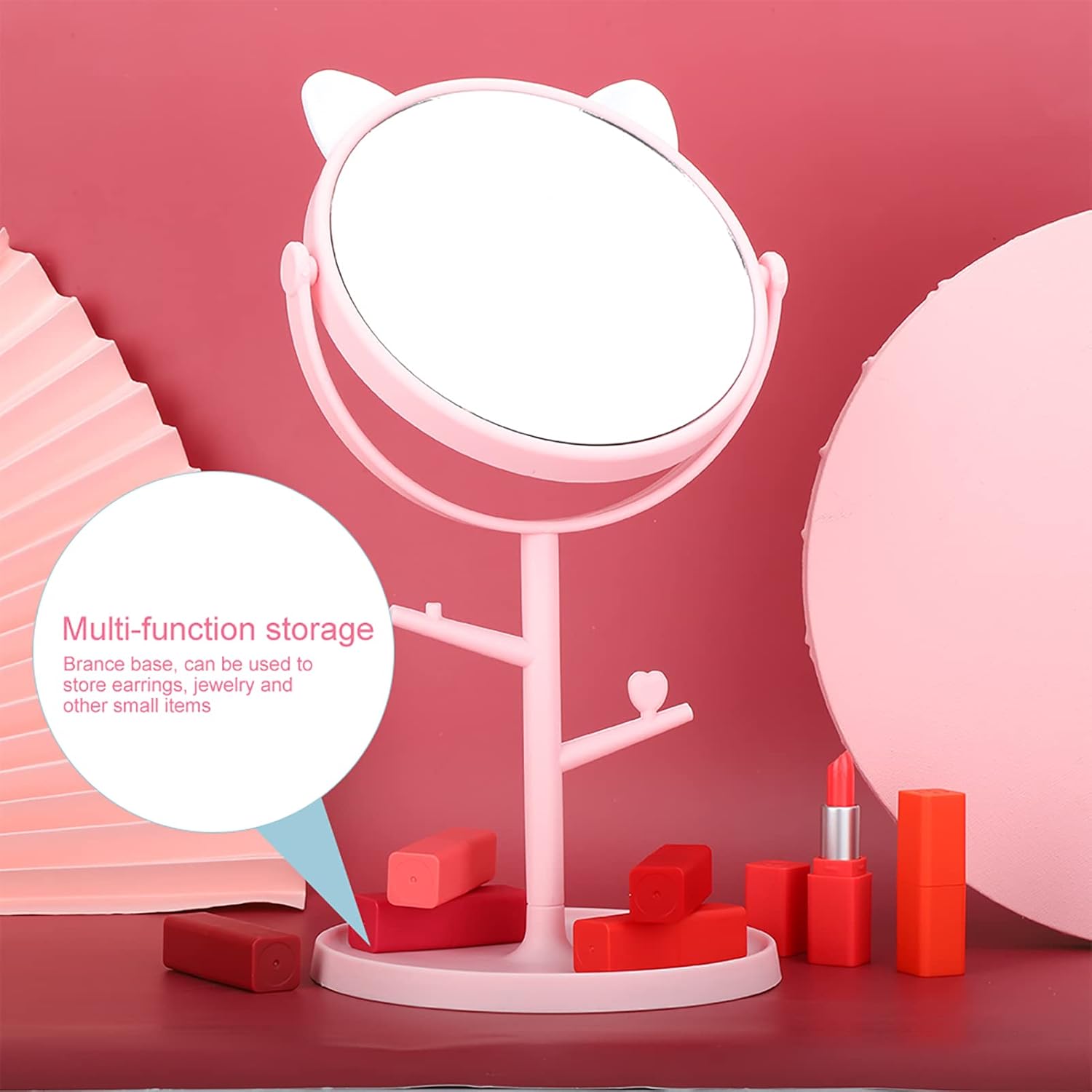 NAIDEV Cute Rotatable Cat-Ears Makeup Mirror