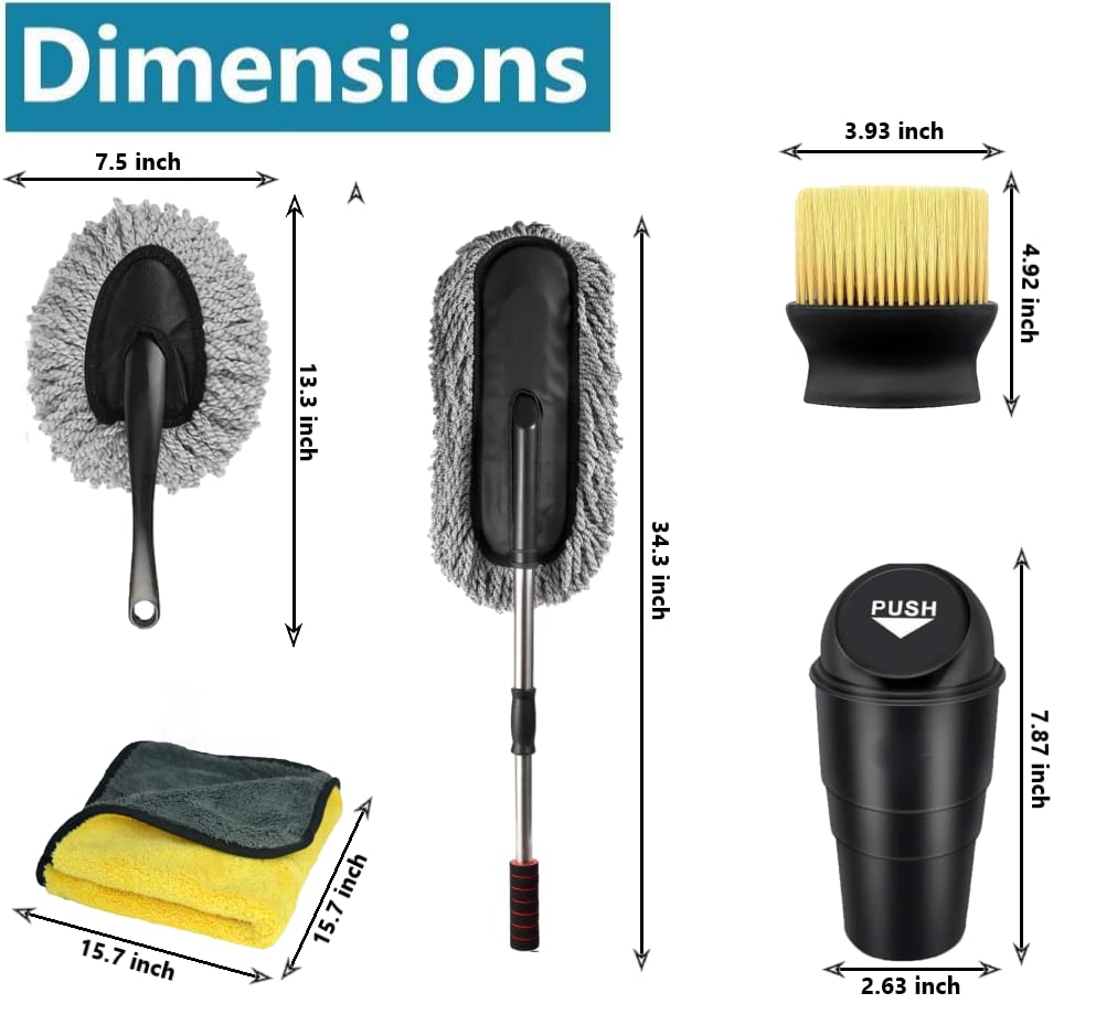 6-Piece Car Cleaning Kit | Microfiber Duster, Vent Brush, Glass Cleaning Tablets & Mini Car Dustbin