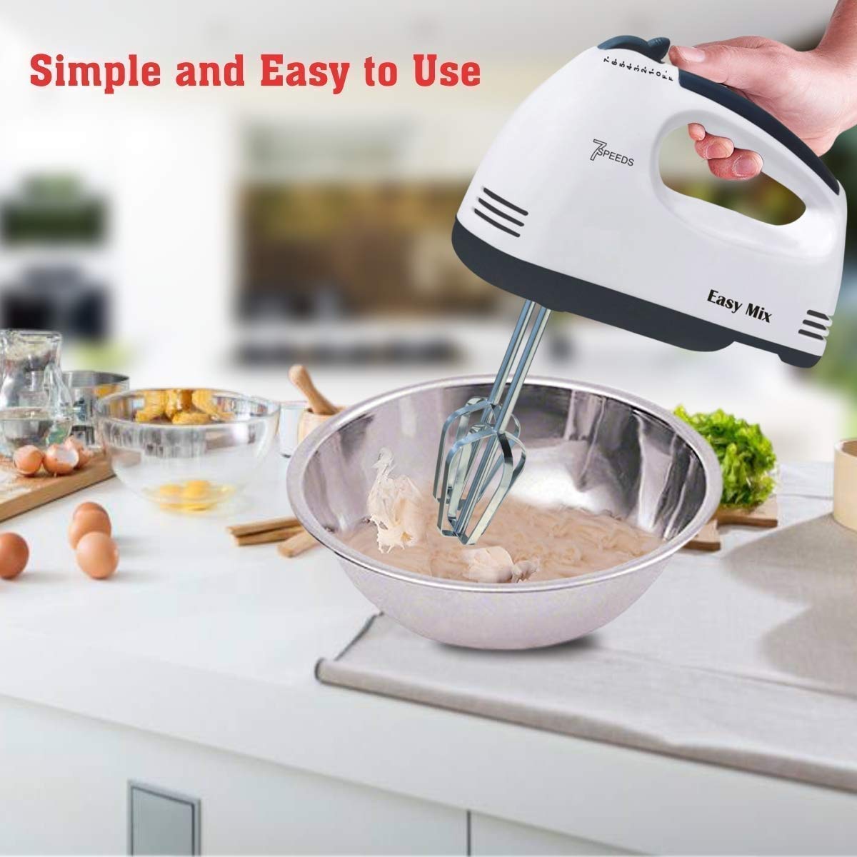 7-Speed Electric Hand Mixer – Multifunctional Egg Beater & Food Blender (White).