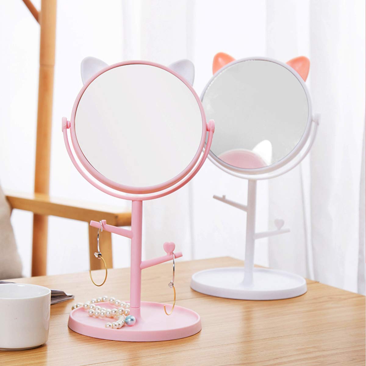 NAIDEV Cute Rotatable Cat-Ears Makeup Mirror