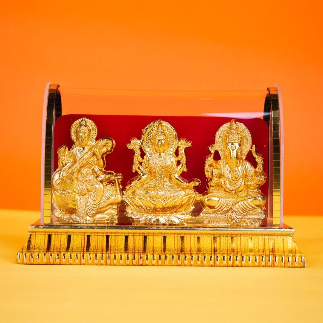 Awesome Craft Gold-Plated Laxmi Ganesh & Saraswati Idols | Pooja & Home Décor Gift Set