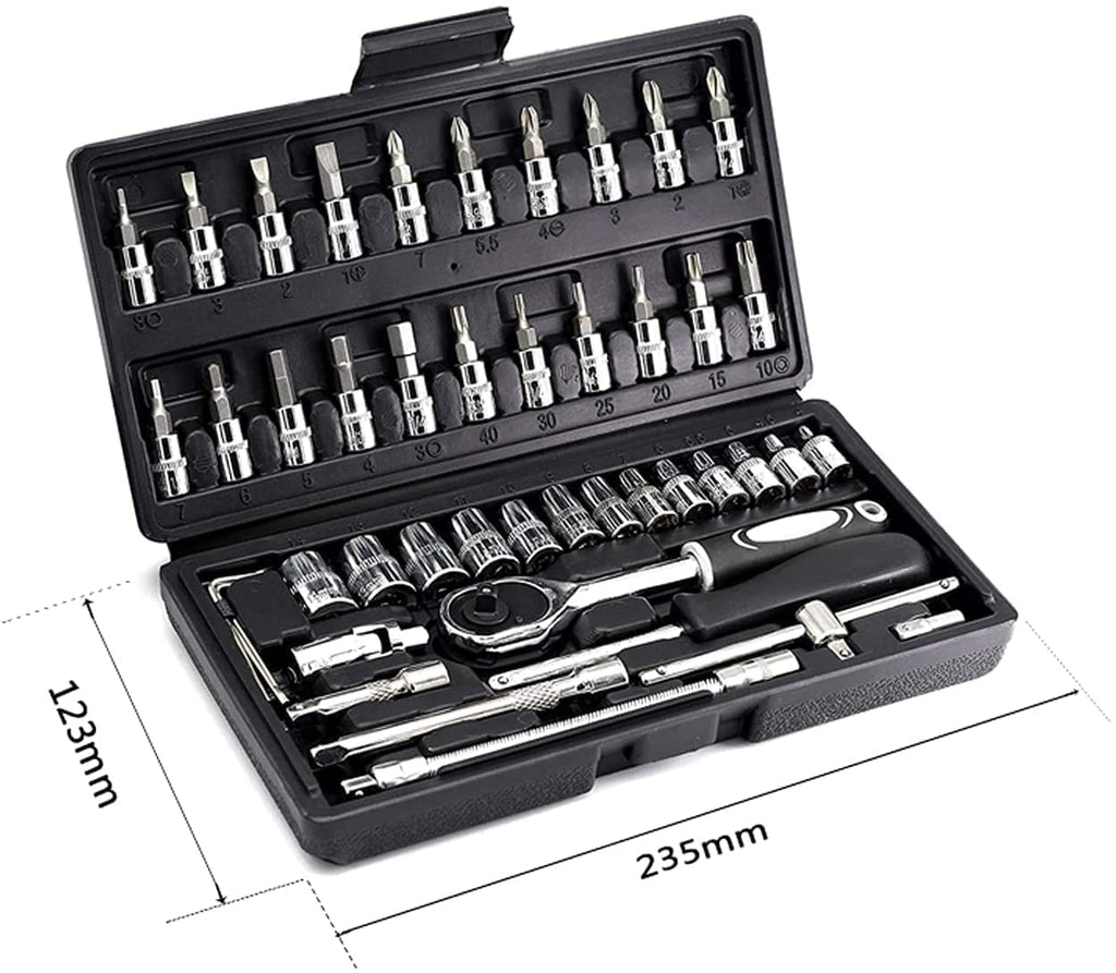 46-Piece Socket & Wrench Tool Kit with Ratchet & Case
