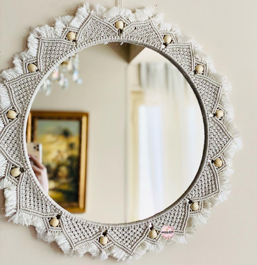 Macrame Thread Round Wall Mirror for Home Décor