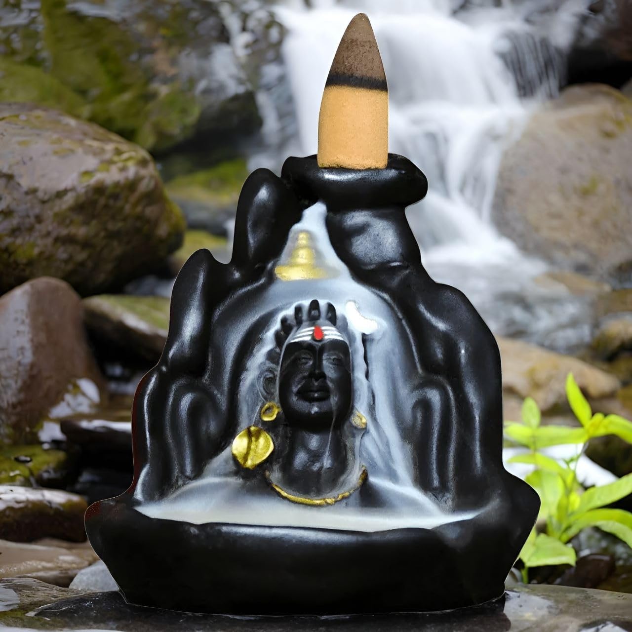 Lord Shiva Adiyogi Backflow Cone Holder with Free 101 Aroma Cones