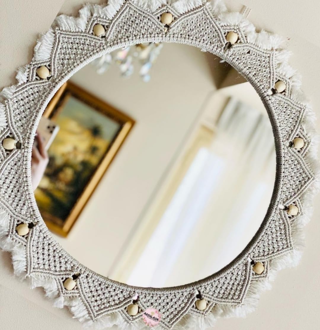 Macrame Thread Round Wall Mirror for Home Décor