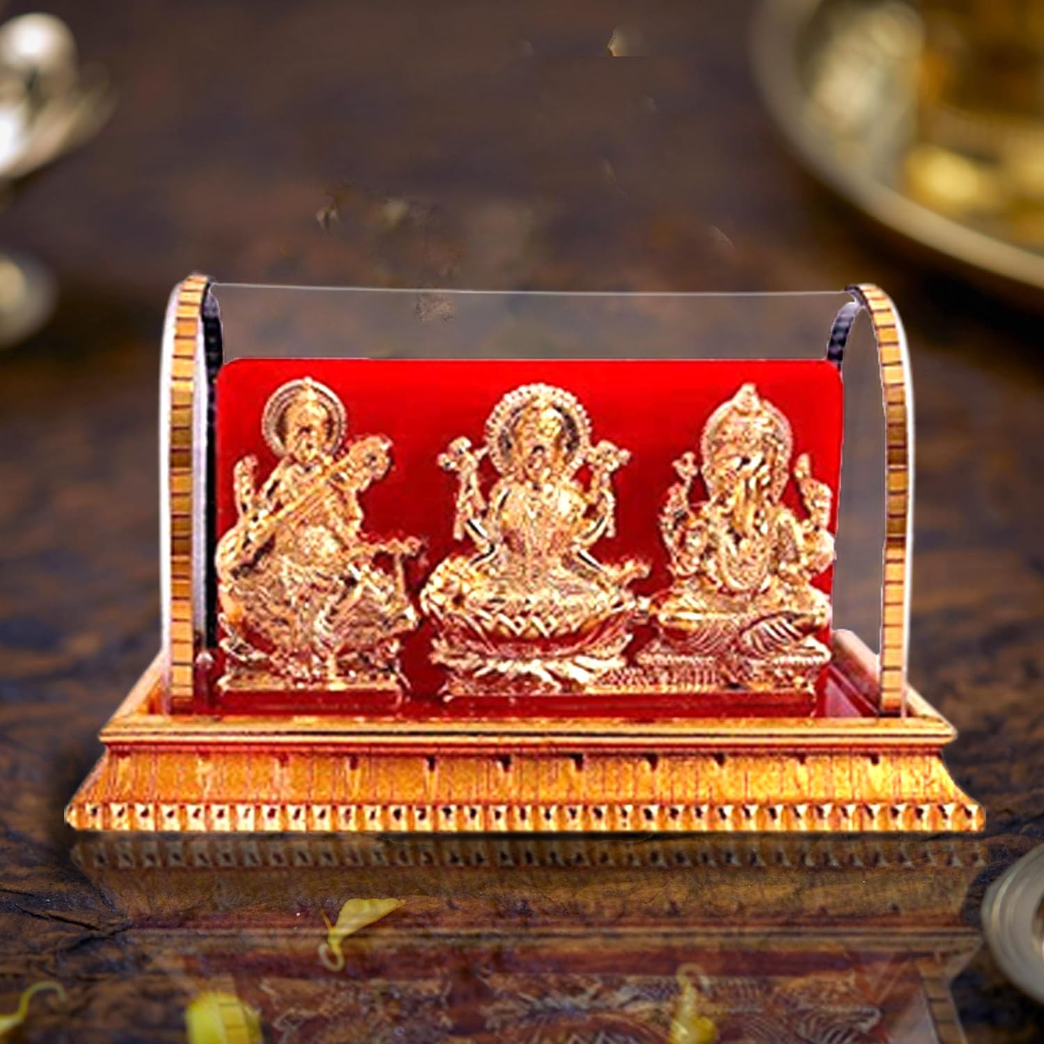 Awesome Craft Gold-Plated Laxmi Ganesh & Saraswati Idols | Pooja & Home Décor Gift Set