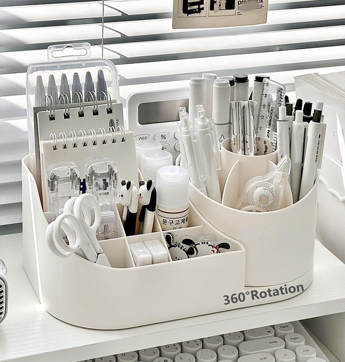 E-COSMOS® 360° Rotating Desk Organizer | Makeup Brush & Pencil Holder (White)