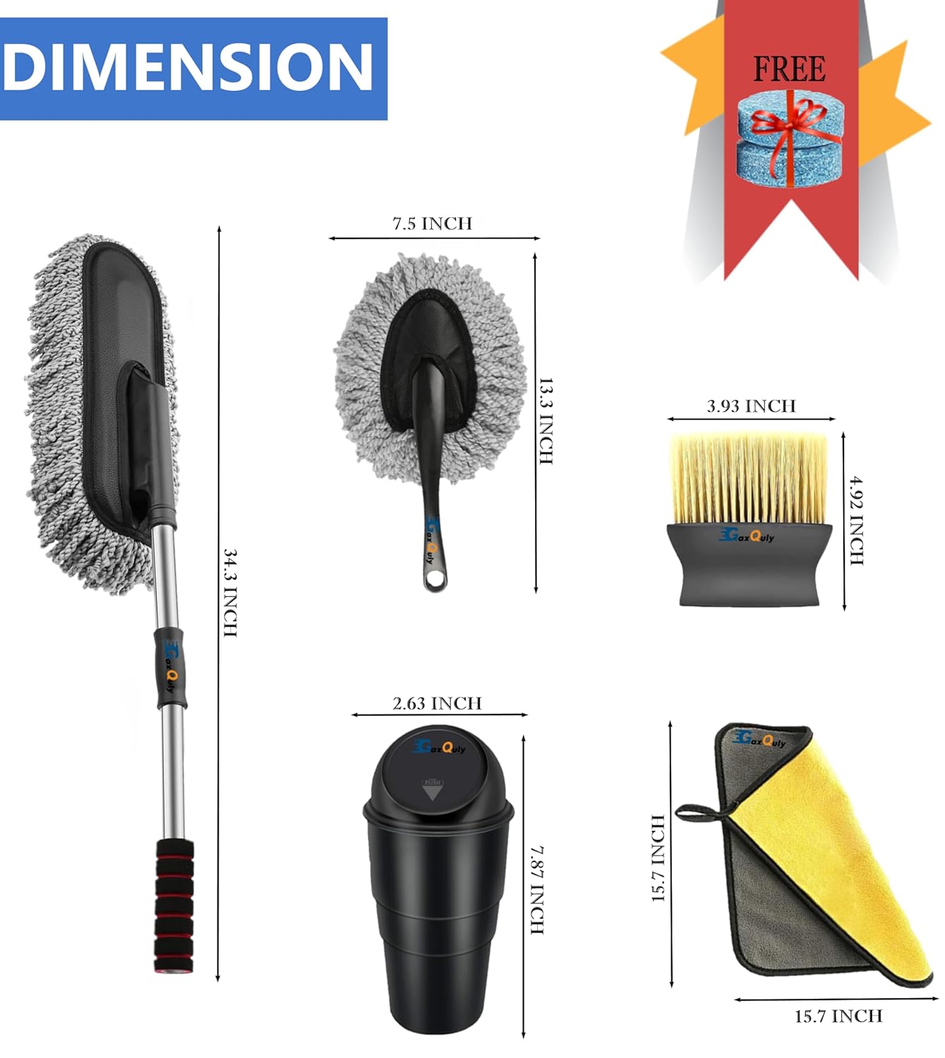 6-Piece Car Cleaning Kit | Microfiber Duster, Vent Brush, Glass Cleaning Tablets & Mini Car Dustbin