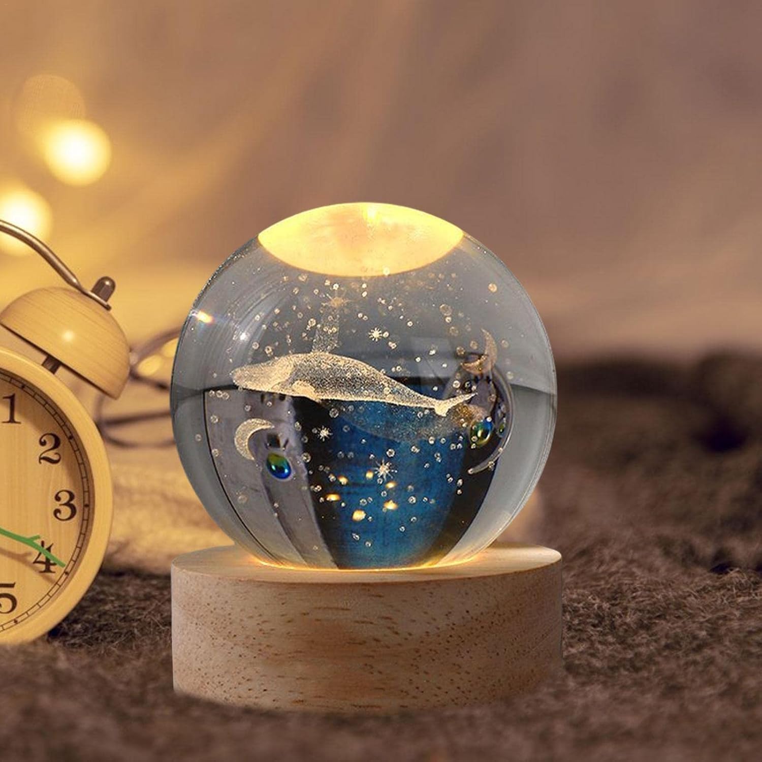 3D Galaxy Crystal Ball Night Lamp | LED USB Table Light with Wooden Base