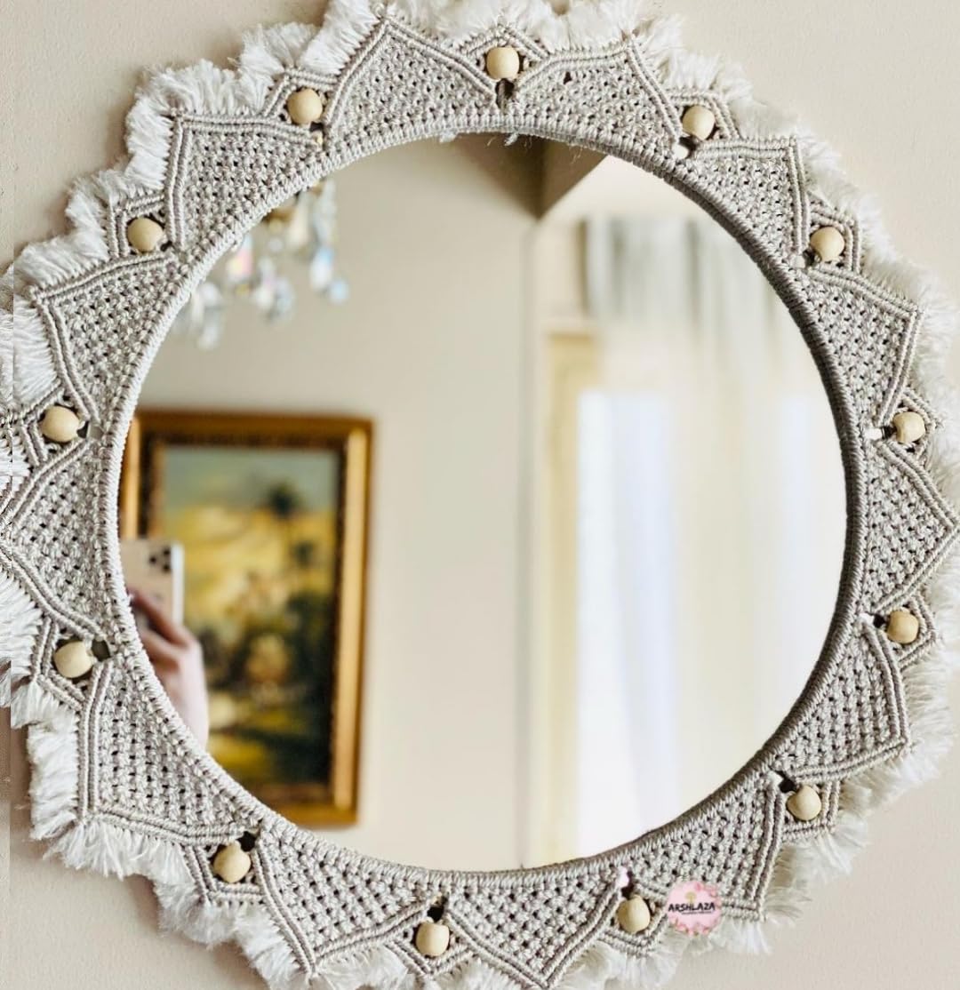 Macrame Thread Round Wall Mirror for Home Décor