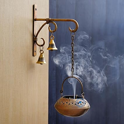 Iron Tea Light Candle Holder with Hook & Bells | Wall Hanging T-Light Stand